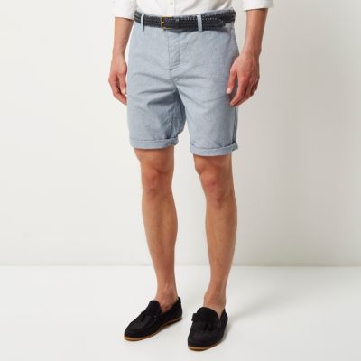 Blue belted Oxford shorts